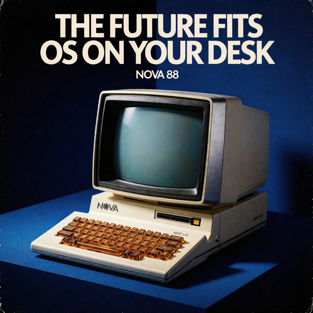 Retro computer advertisement generated with Krealize