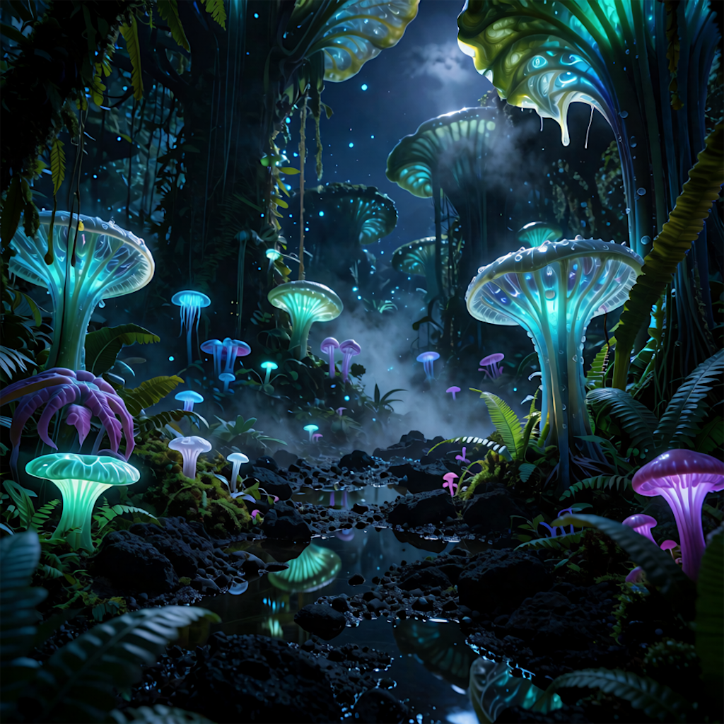 Glowing mushroom forest generated with Krealize
