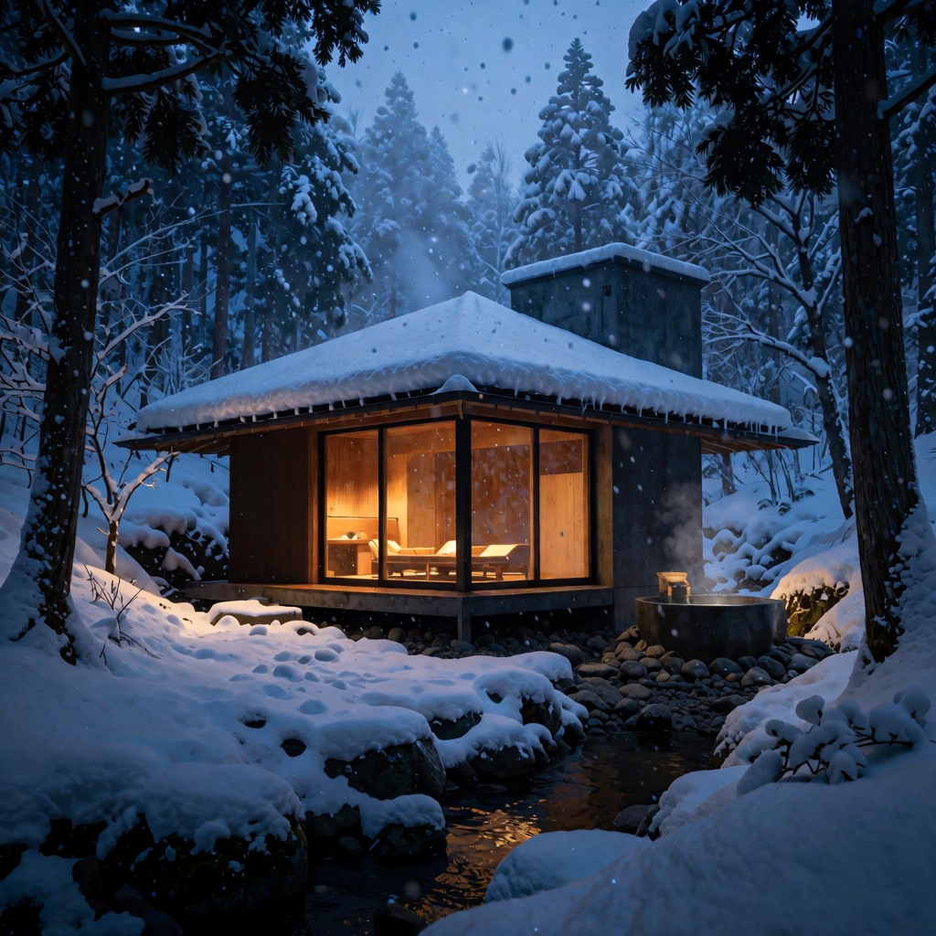 Snowy modern cabin generated with Krealize